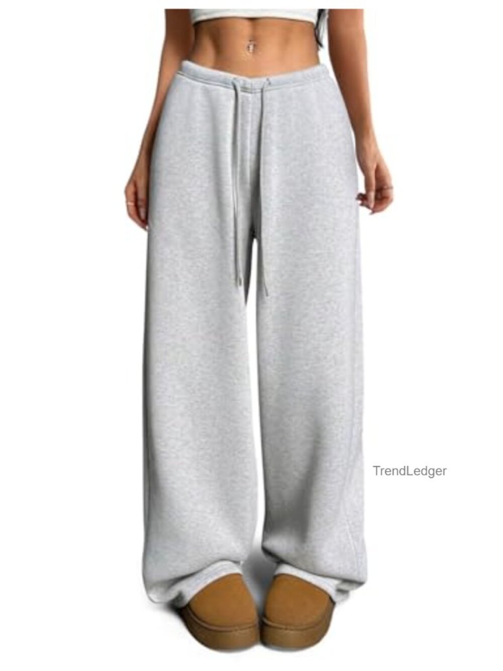 Fleece Lined Wide Leg Sweatpants V-Waist Baggy Lounge Pants